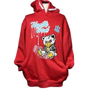 Bleecker & Mercer Hoodie Mens 3XL Red Hustle Hard Bear Graphic Pullover Fleece